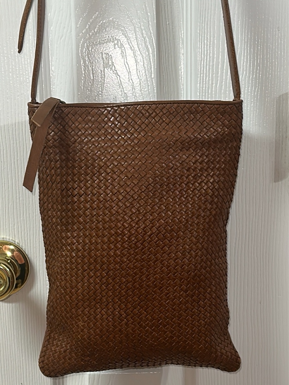 Platania Woven Leather Crossbody Bag in Brown. 12x9 (bags 20)